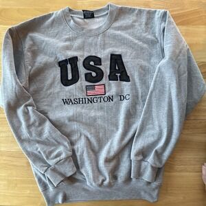 Vintage Men's Sweatshirt Gray Crewneck Pullover Washington DC USA Flag (Medium)‎